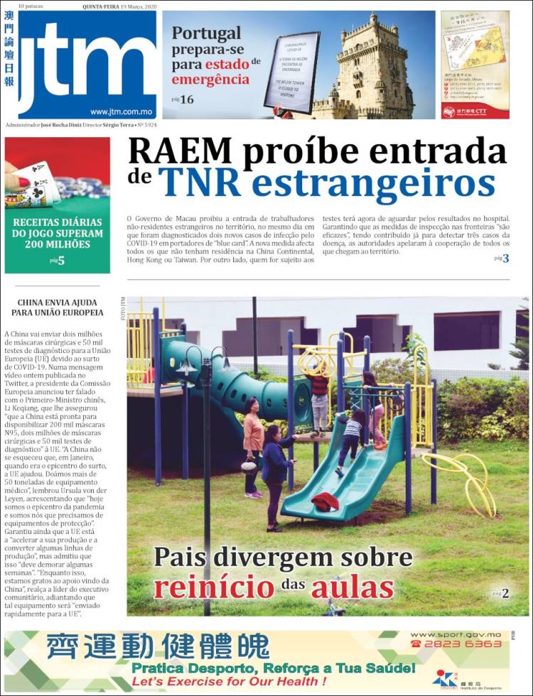 Portada de Jornal Tribuna de Macau (China)