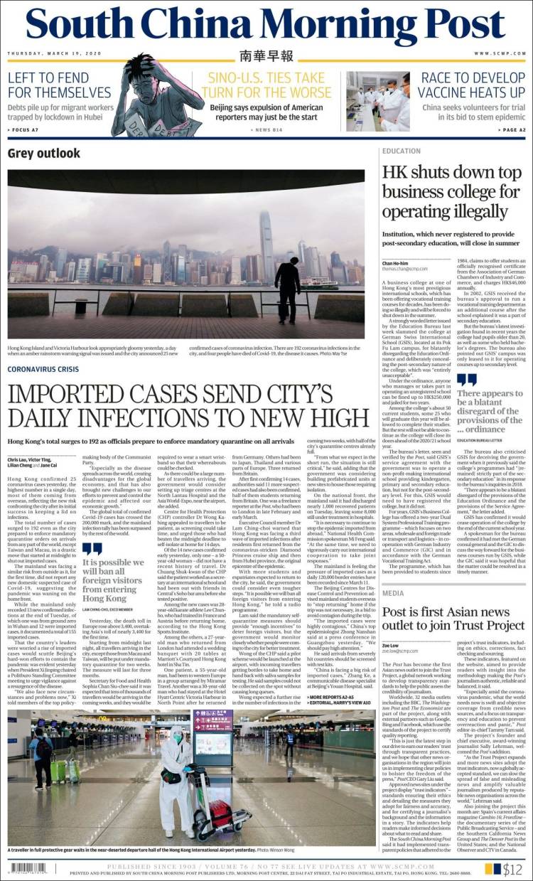 Portada de South China Morning Post (China)