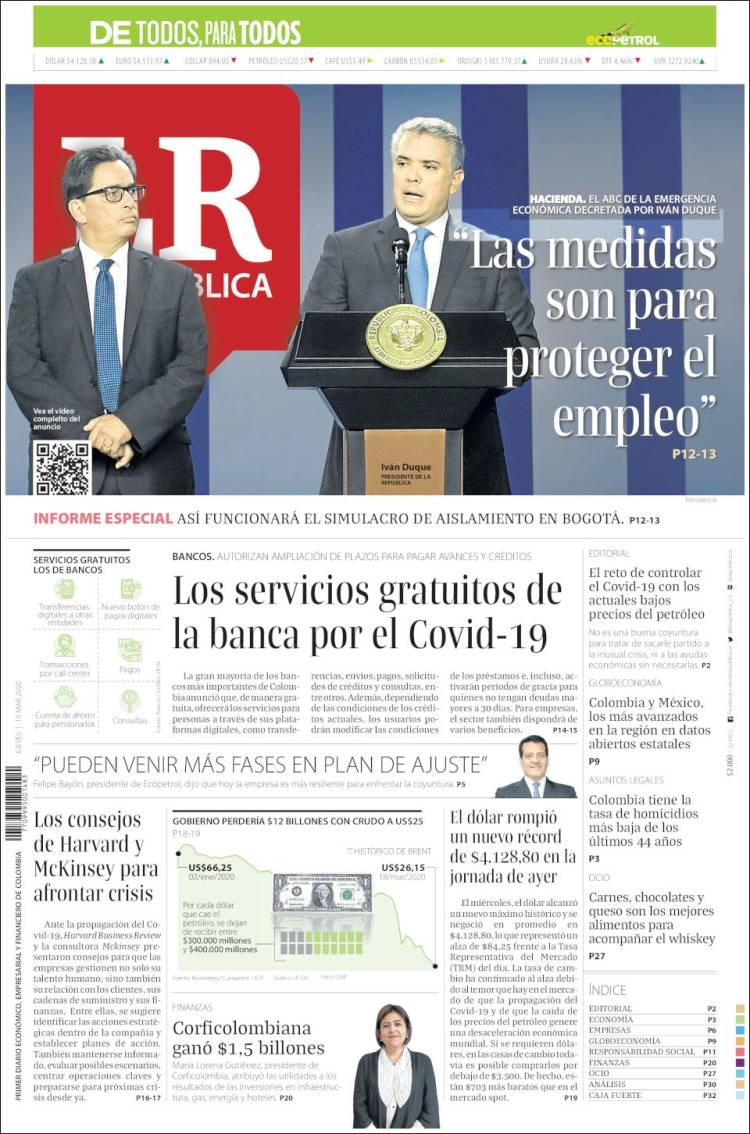 Portada de La Republica (Colombia)