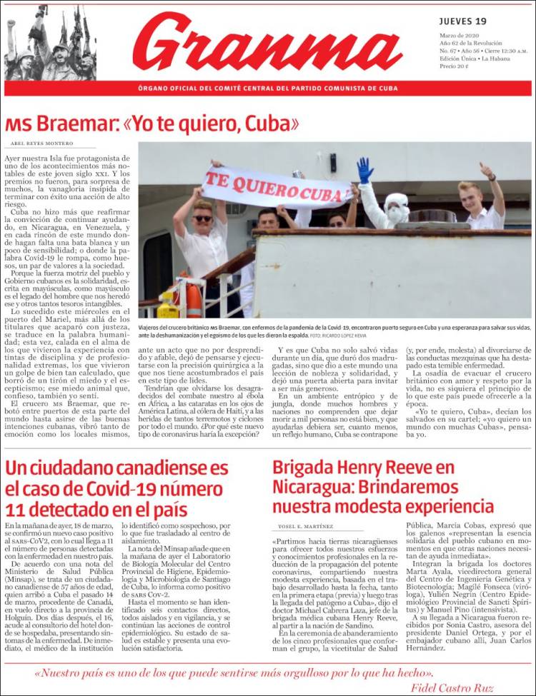 Portada de Granma (Cuba)