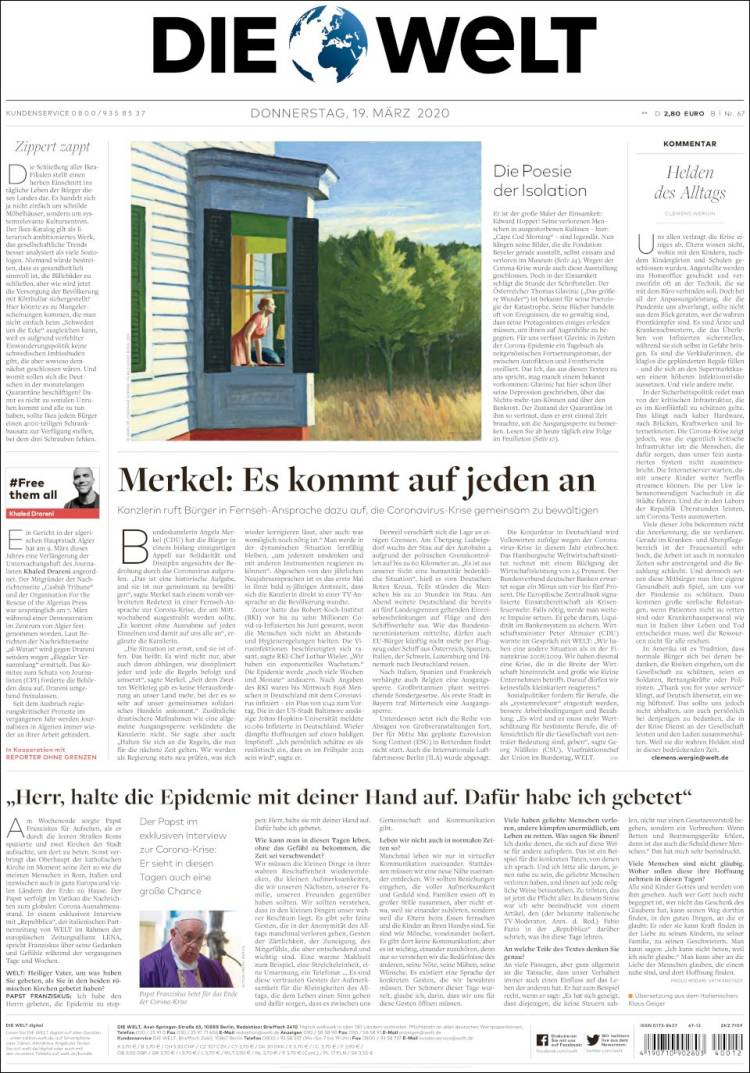 Portada de Die Welt (Alemania)