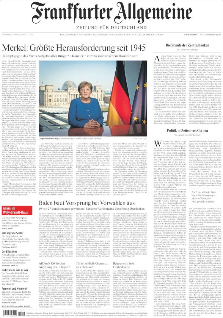 Portada de Frankfurter Allgemeine (Alemania)