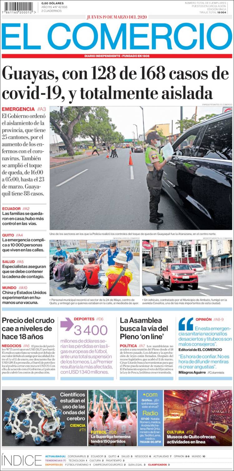 Portada de El Comercio (Ecuador)