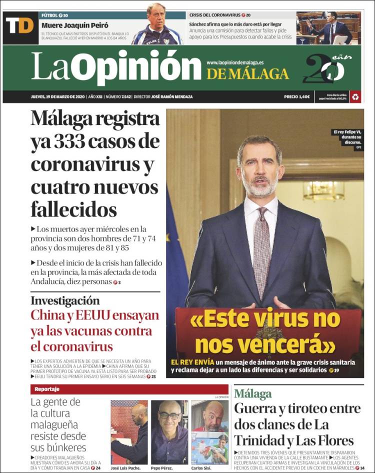 Portada de La Opinión de Málaga (Espa&ntilde;a)