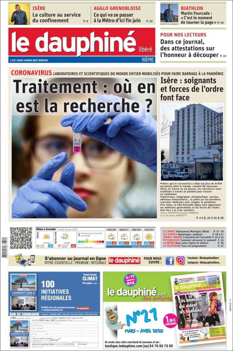 Portada de Le Dauphiné Libéré (Francia)