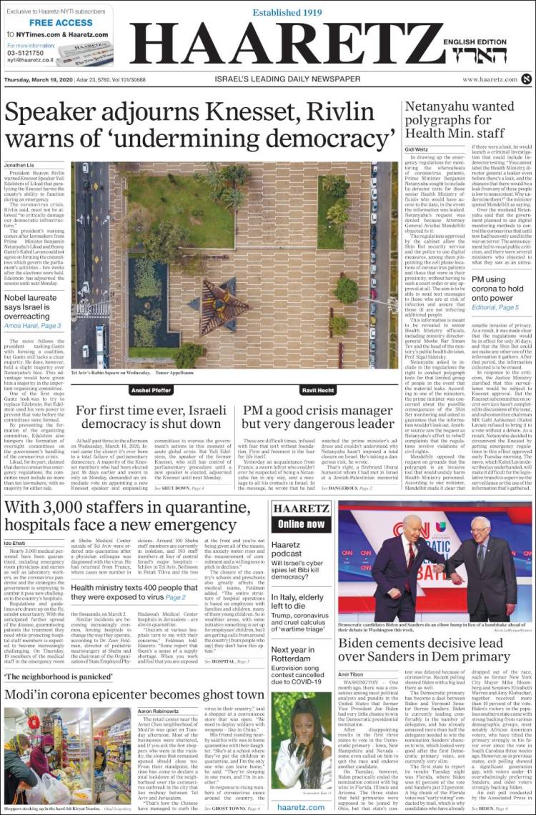 Portada de Haaretz (Israel)