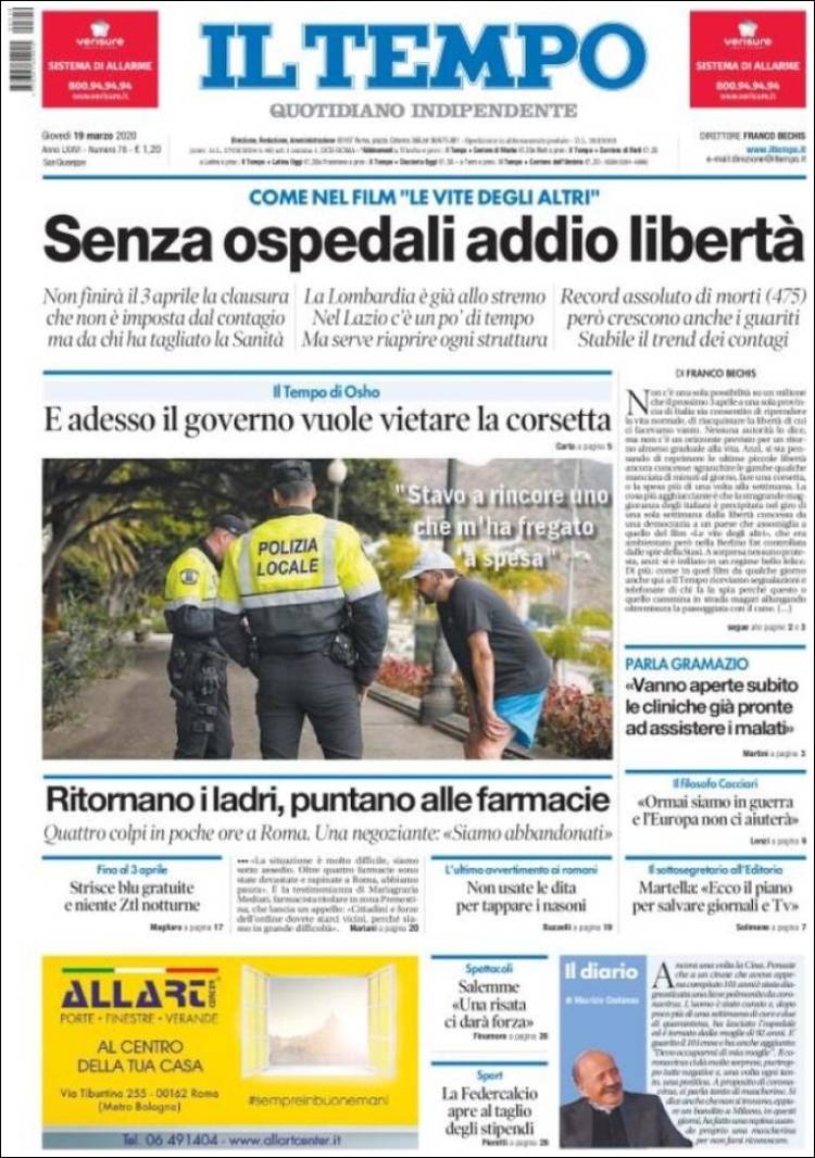 Portada de Il Tempo (Italia)