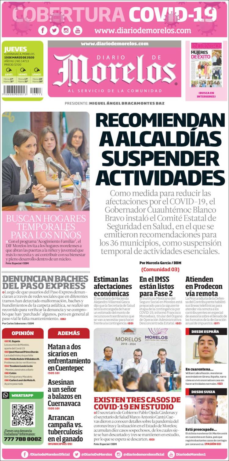 Portada de Diario de Morelos (M&eacute;xico)