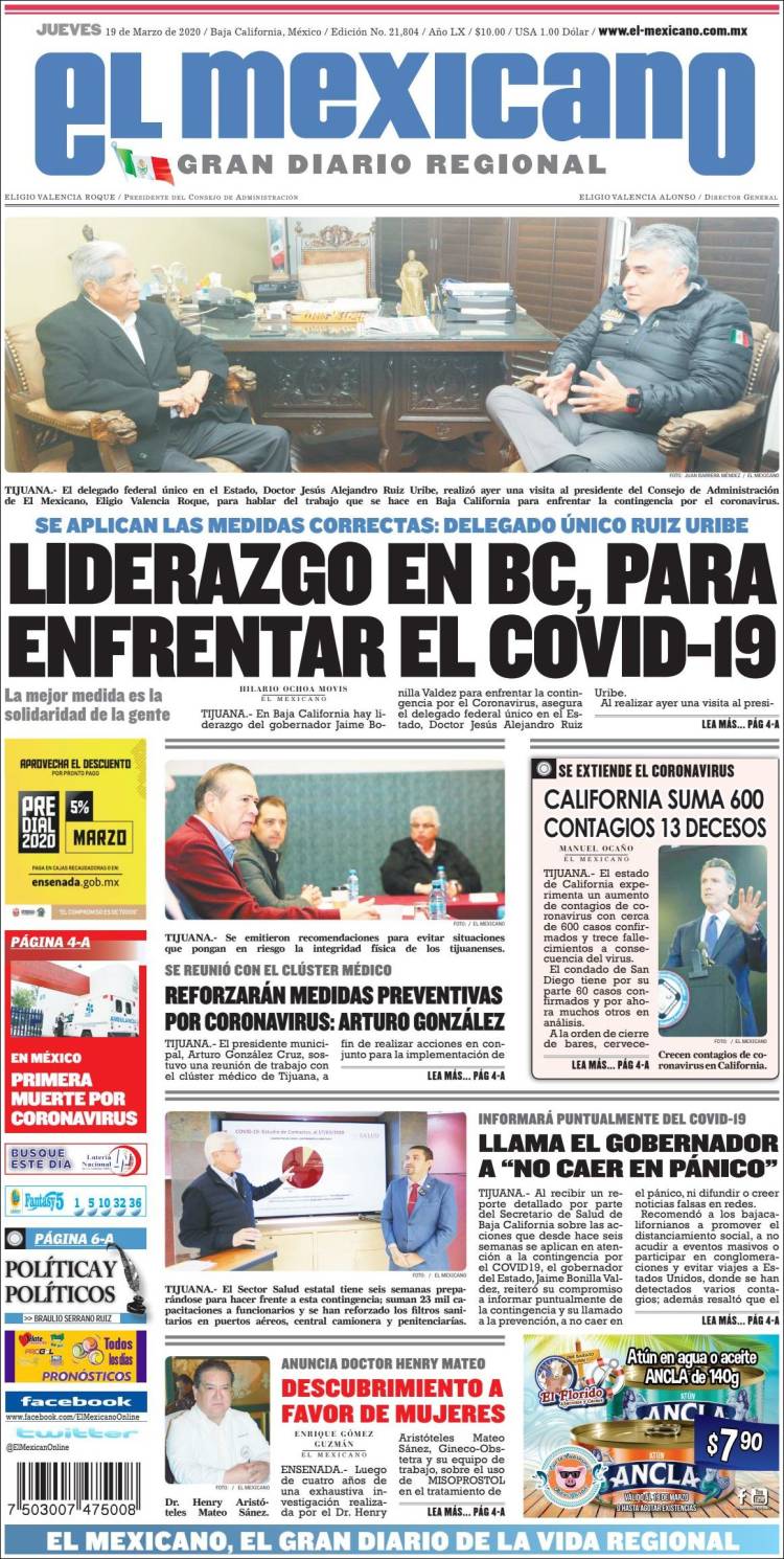 Portada de El Mexicano - El Gran Diario Regional (M&eacute;xico)