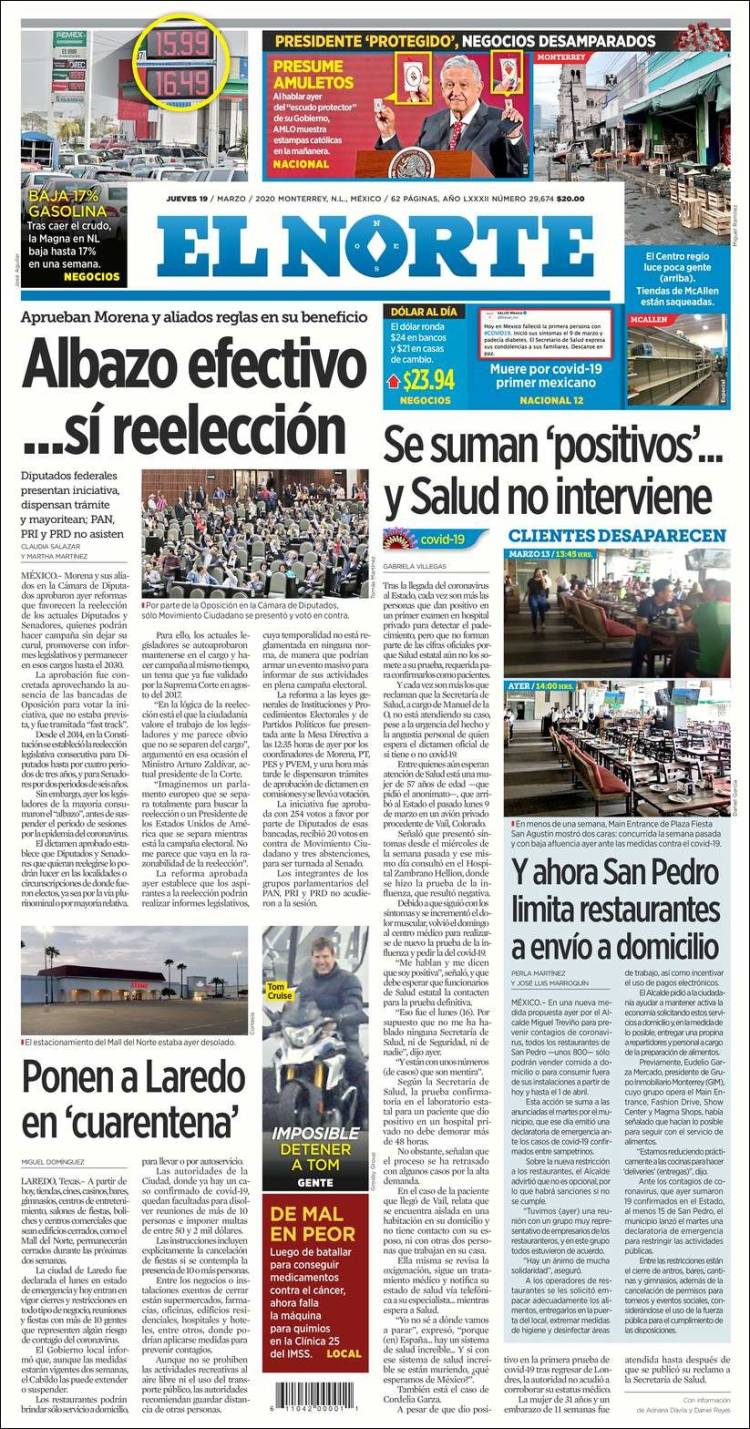 Portada de El Norte (M&eacute;xico)