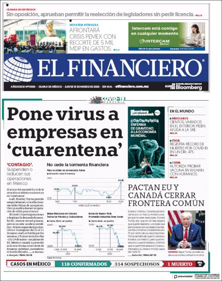 Portada de El Financiero (M&eacute;xico)