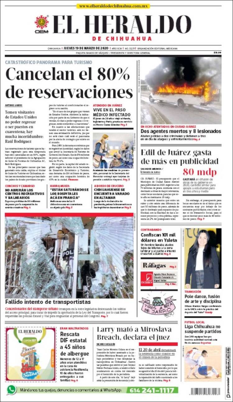 Portada de El Heraldo de Chihuahua (M&eacute;xico)