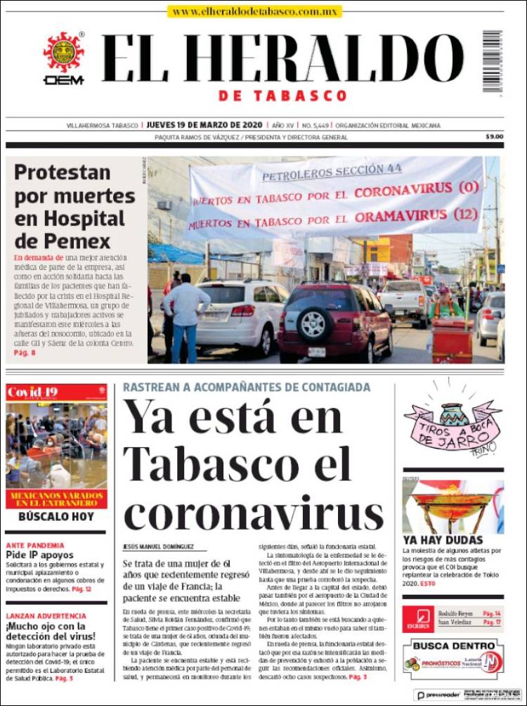 Portada de El Heraldo de Tabasco (M&eacute;xico)