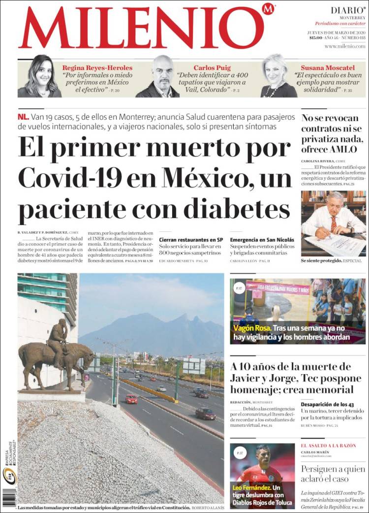 Portada de Milenio de Monterrey (M&eacute;xico)