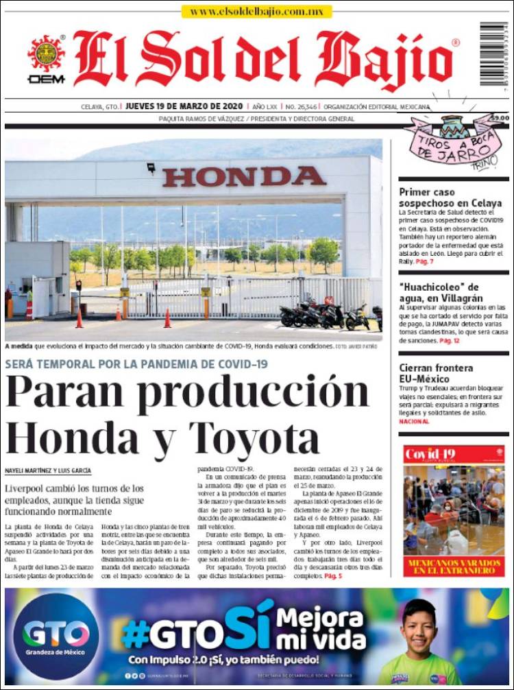 Portada de El Sol del Bajio (M&eacute;xico)