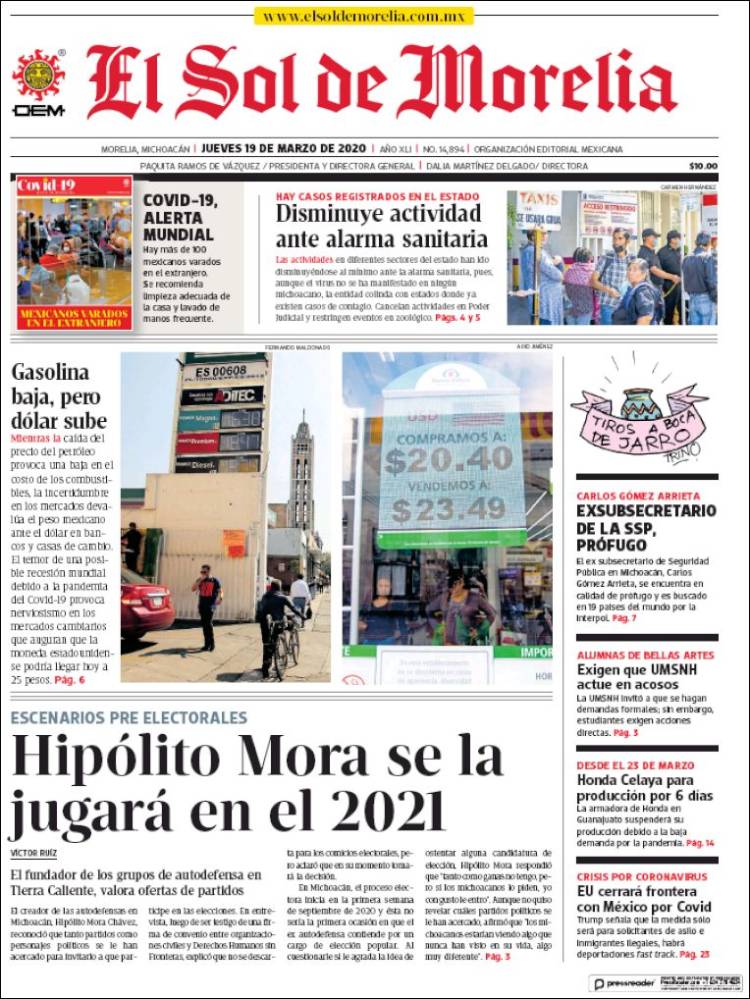 Portada de El Sol de Morelia (M&eacute;xico)