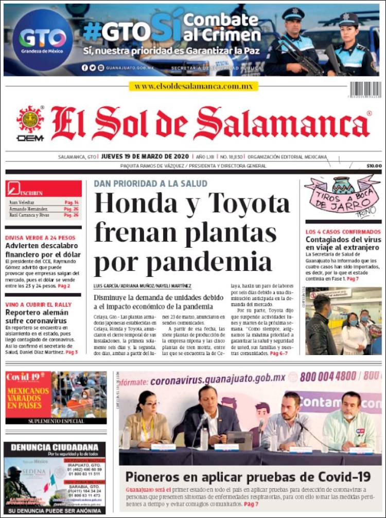 Portada de El Sol de Salamanca (M&eacute;xico)