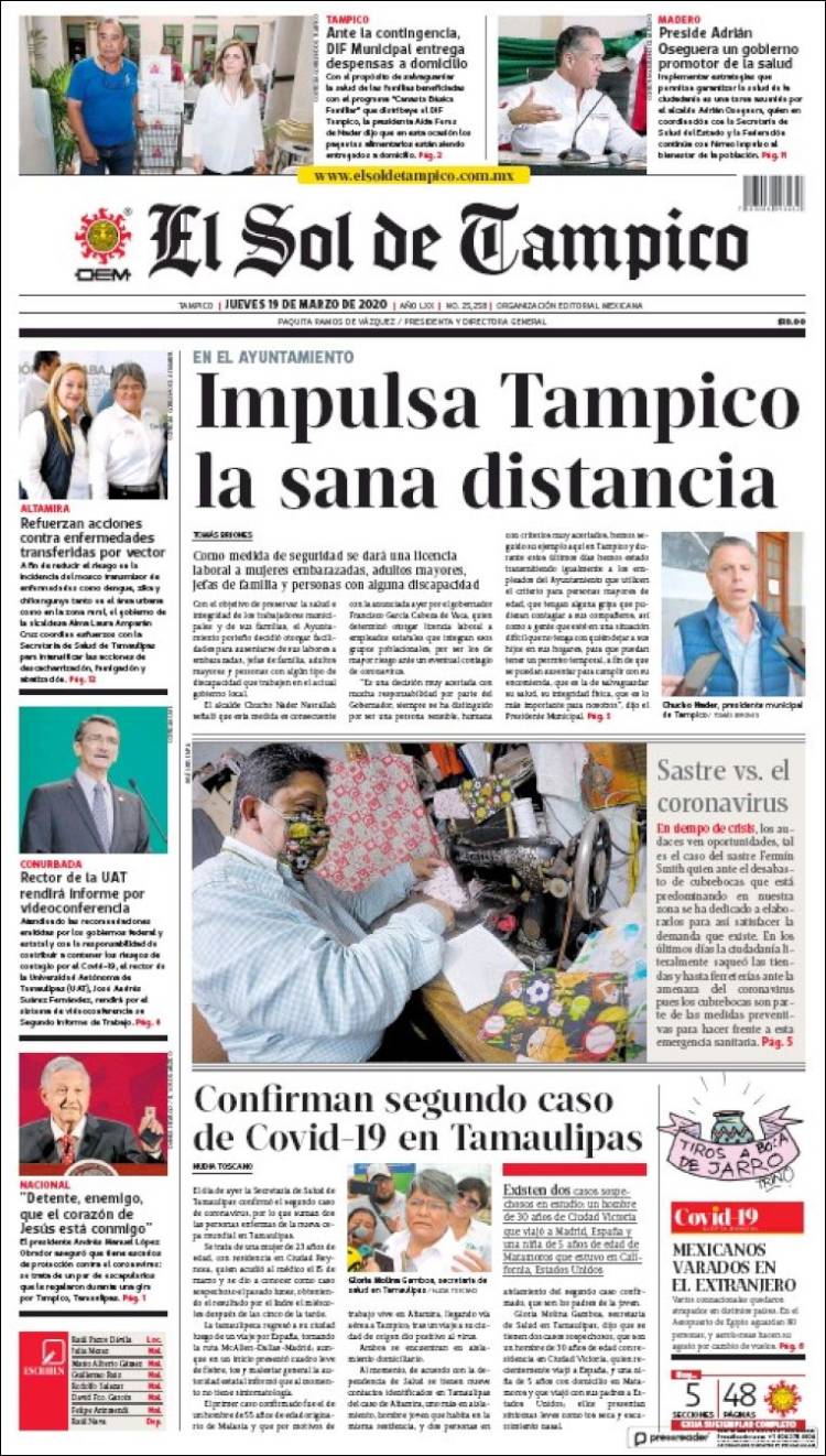 Portada de El Sol de Tampico (M&eacute;xico)