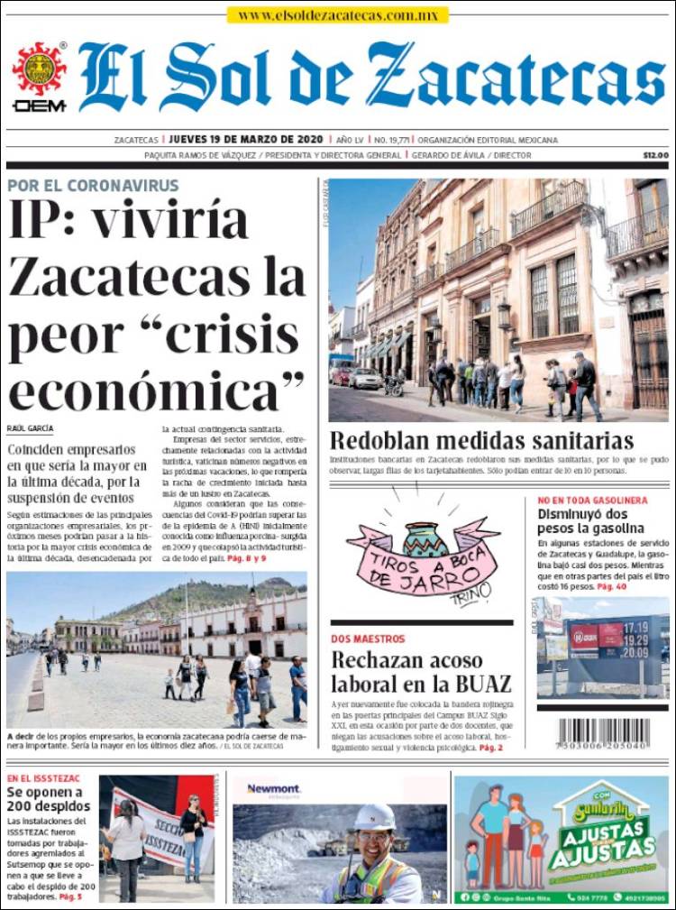 Portada de El Sol de Zacatecas (M&eacute;xico)