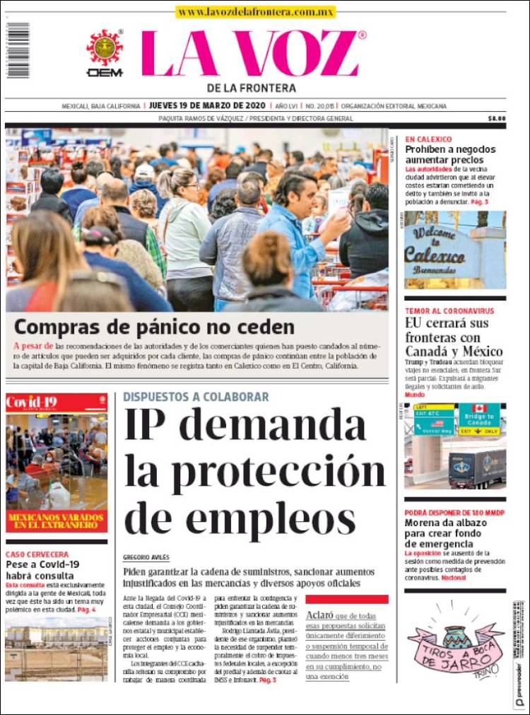 Portada de La Voz de la Frontera (M&eacute;xico)