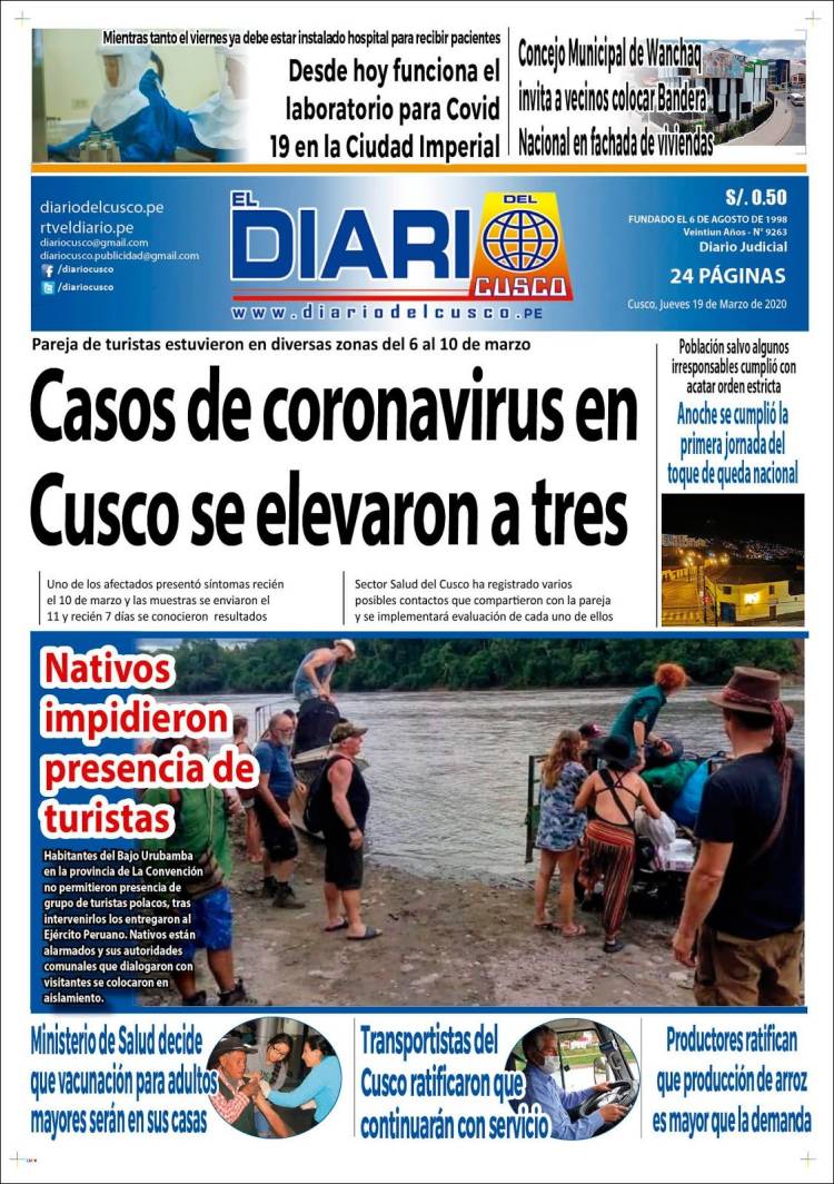Portada de El Diario del Cusco (Perú)