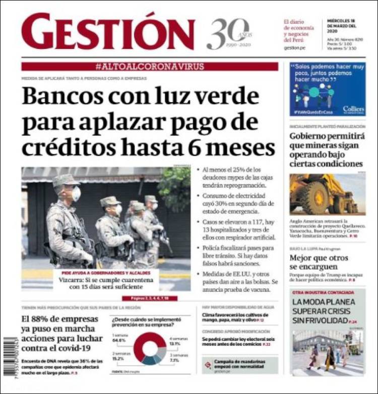 Portada de Diario Gestión (Perú)