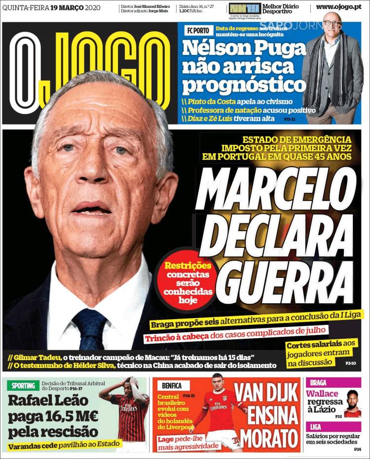 Portada de O Jogo (Portugal)