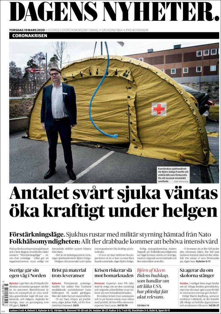 Portada de Dagens Nyheter (Suecia)