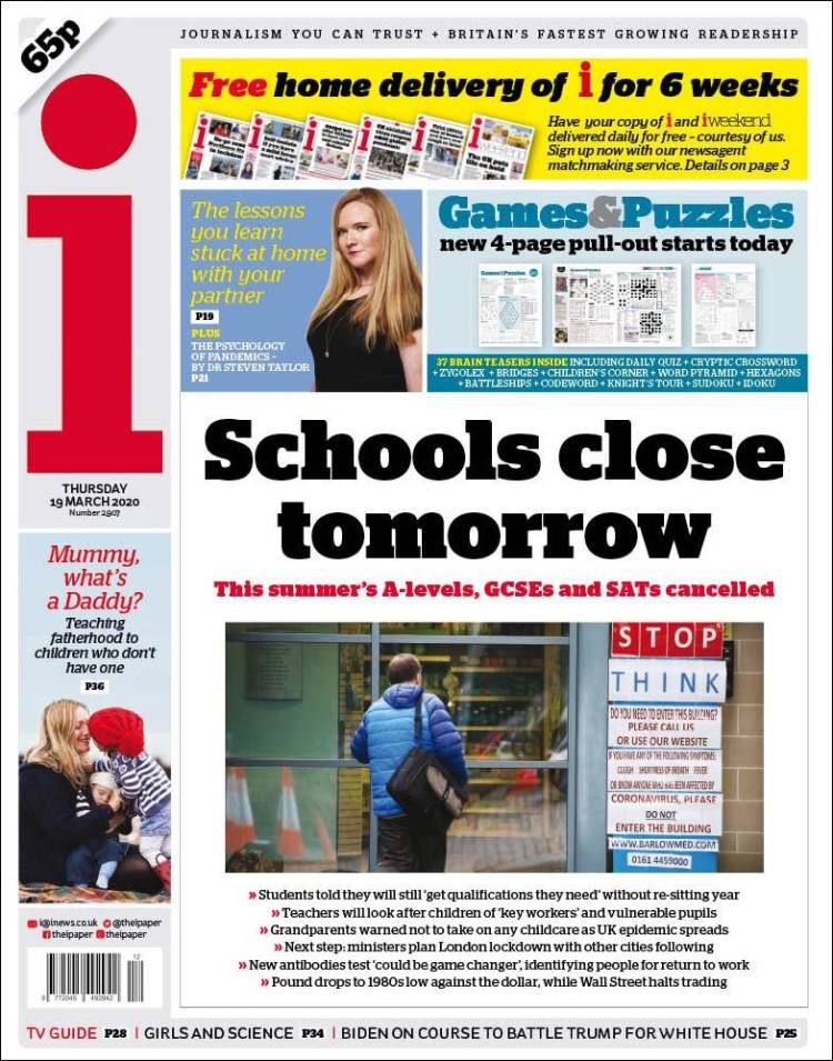 Portada de The i (Reino Unido)