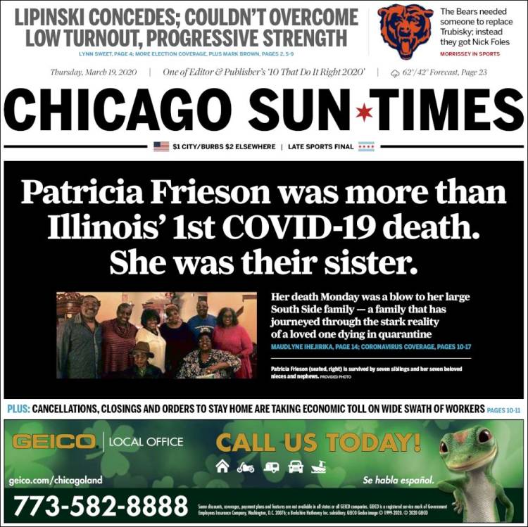 Portada de Chicago Sun-Times (USA)