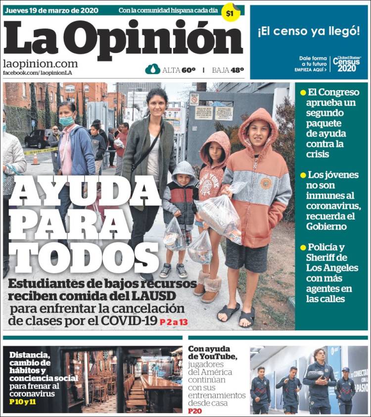 Portada de La Opinión (USA)