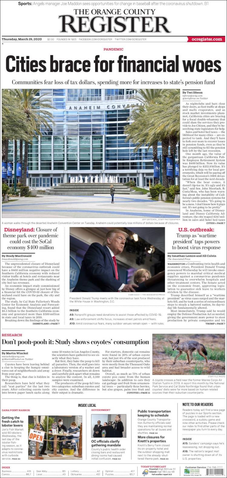 Portada de The Orange County Register (USA)