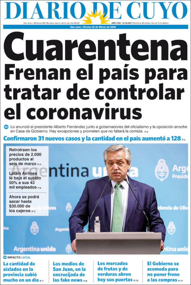 Portada de Diario de Cuyo (Argentina)