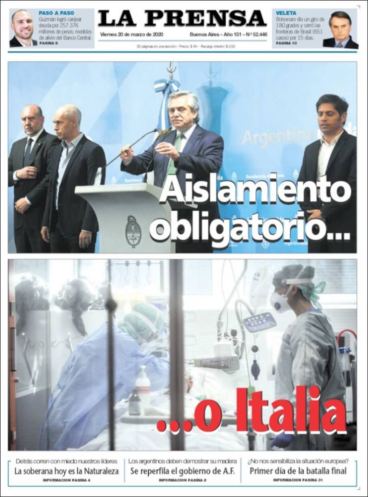 Portada de La Prensa (Argentina)