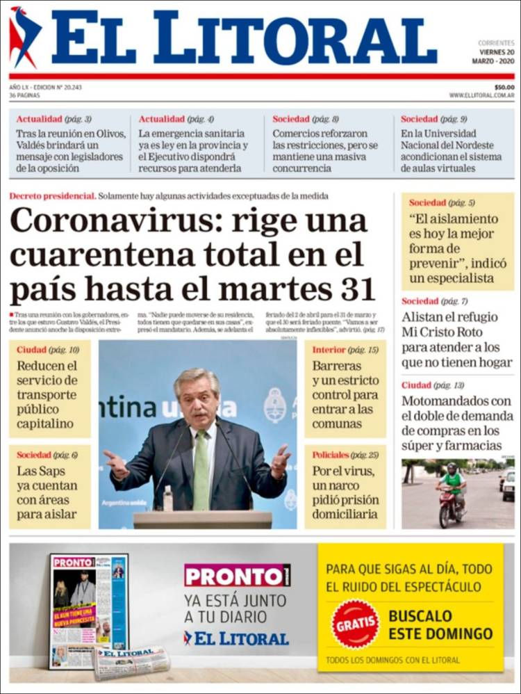 Portada de El Litoral Corrientes (Argentina)