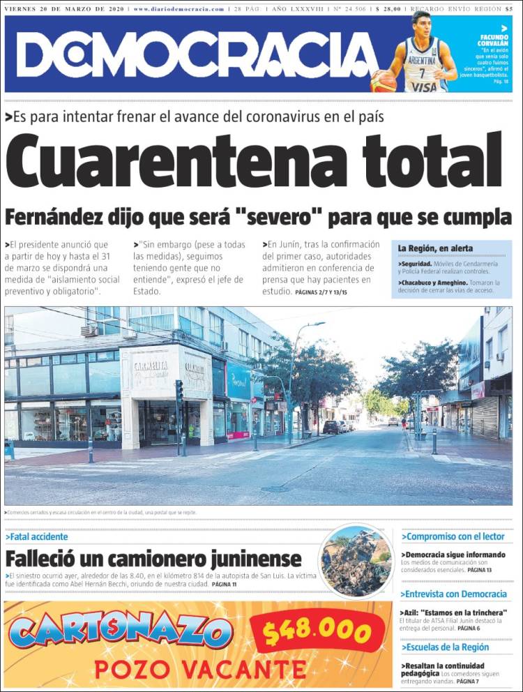 Portada de Diario Democracia (Argentina)