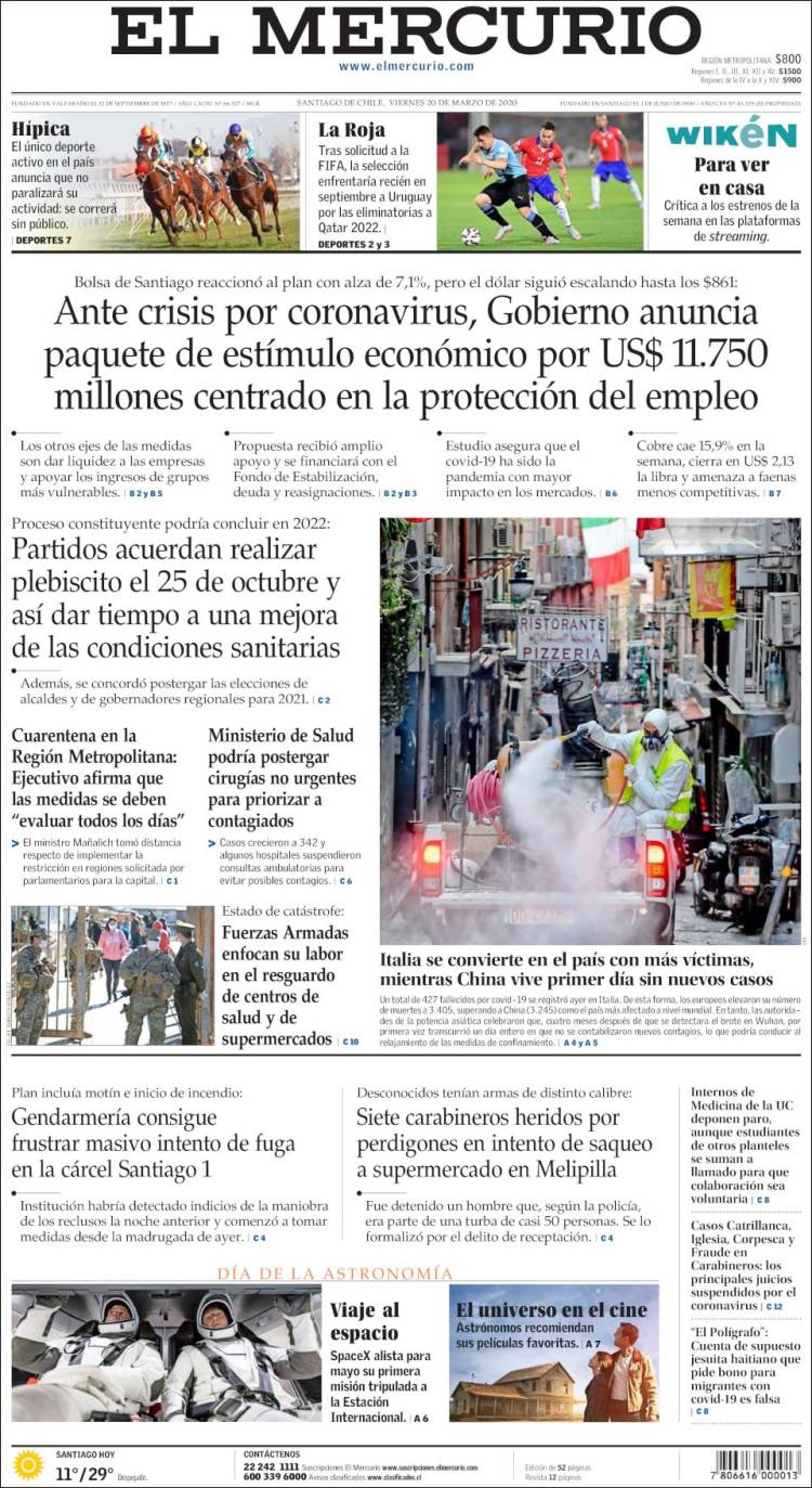 Portada de El Mercurio (Chile)
