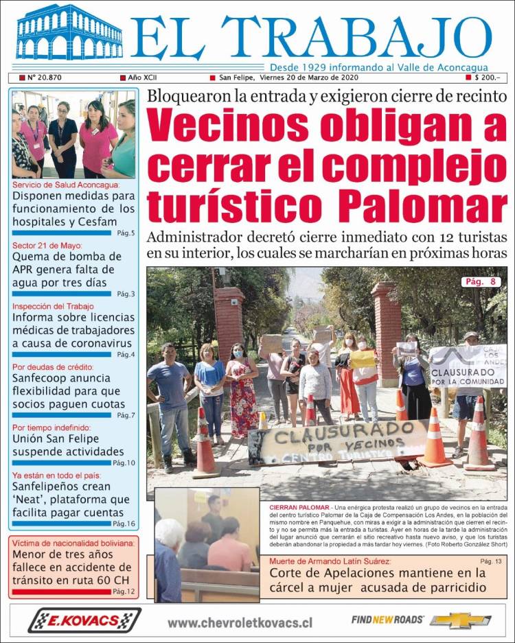 Portada de El Trabajo (Chile)