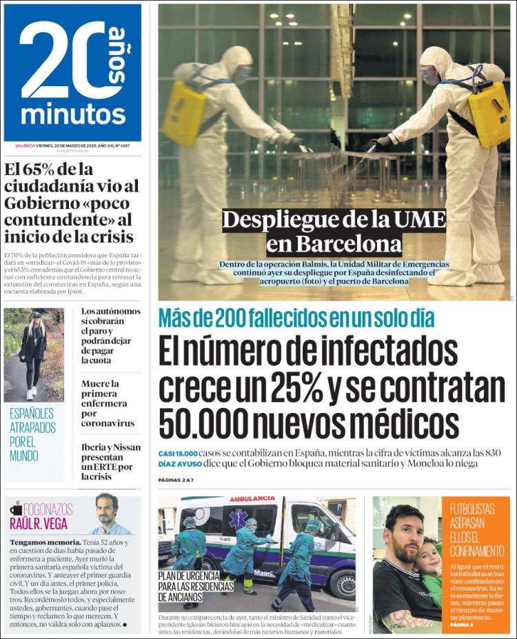 Portada de 20 Minutos - Valencia (España)