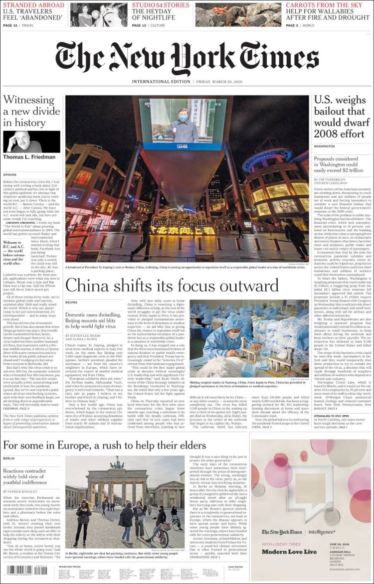 Portada de International New York Times (Europa)