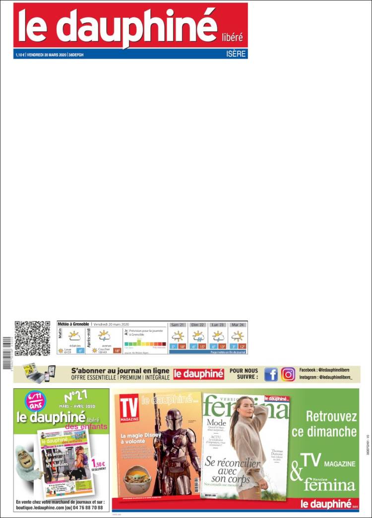 Portada de Le Dauphiné Libéré (Francia)