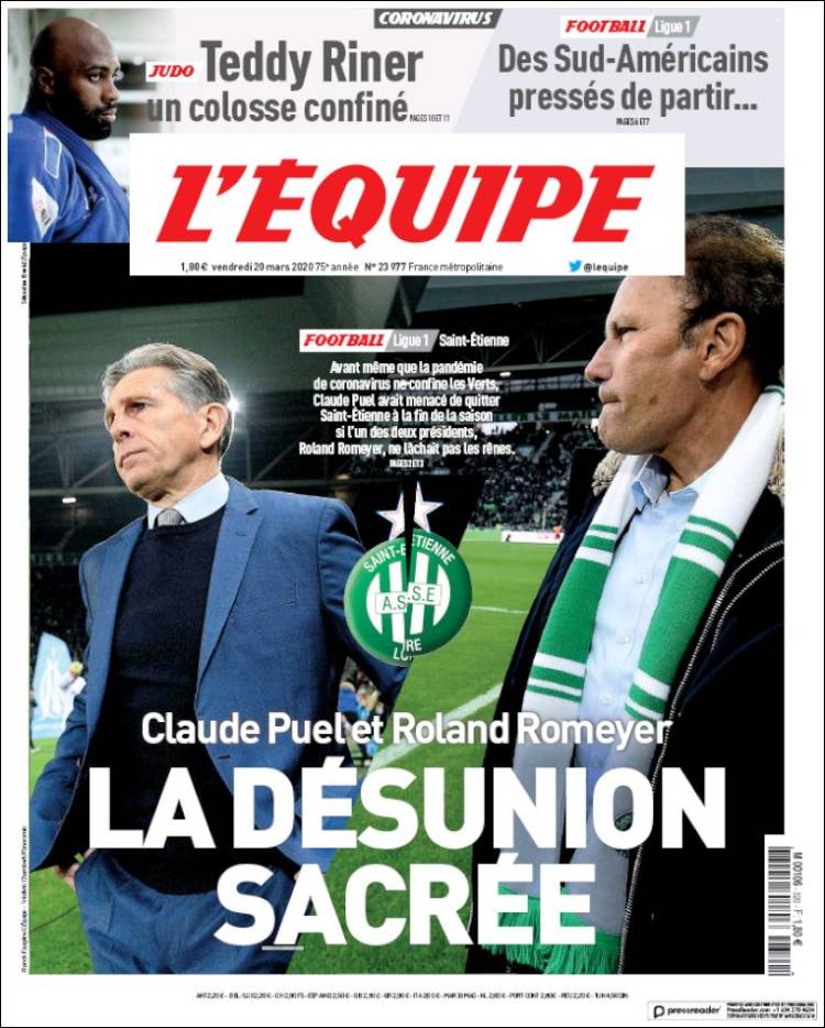 Portada de L'Equipe (Francia)