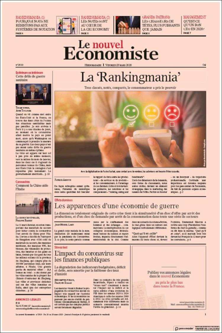 Portada de Le nouvel Economiste (Francia)
