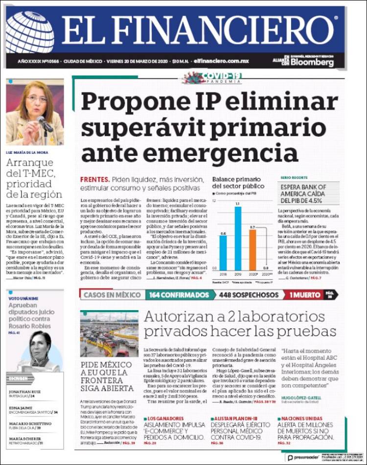 Portada de El Financiero (México)