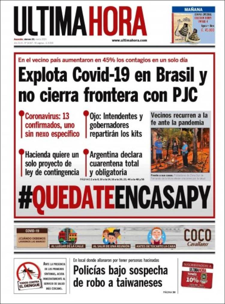 Portada de Última Hora (Paraguay)