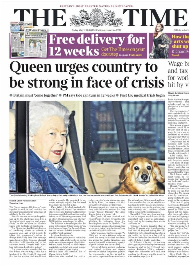 Portada de The Times (Reino Unido)