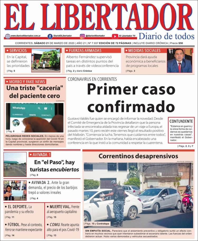 Portada de Diario El Libertador (Argentina)