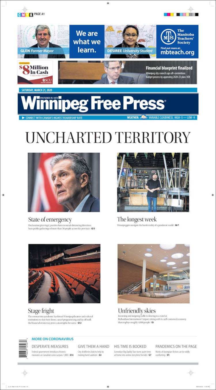 Portada de Winnipeg Free Press (Canadá)