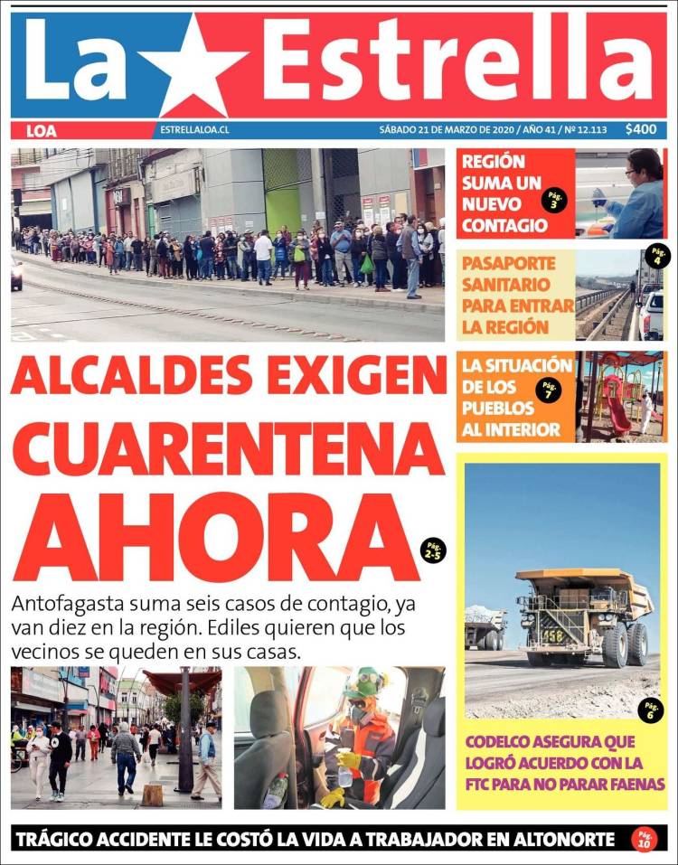 Portada de La Estrella de Loa (Chile)