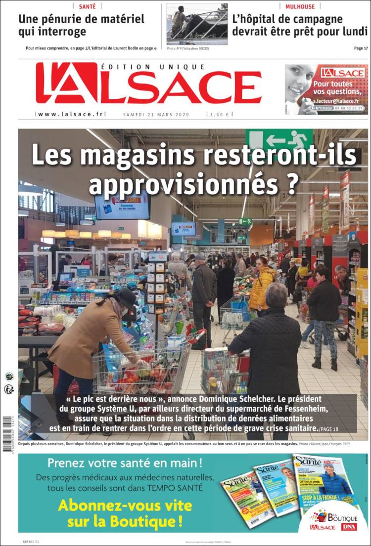 Portada de Journal L'Alsace (Francia)